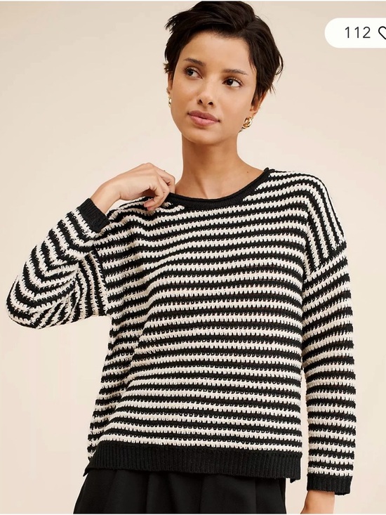 Anthropologie Sweaters - Anthropologie Black & White Striped Crewneck Sweater